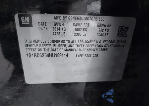 2017 Chevrolet Volt Premier z USA, uszkodzony, nr VIN 1G1RD6S54HU109114